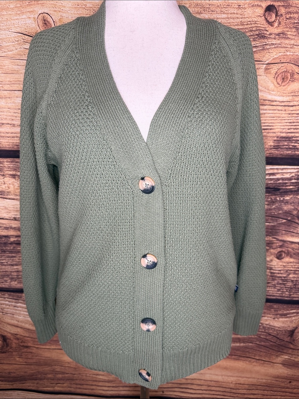 GAP Light Sage Green Knit V-Neck Button Cardigan